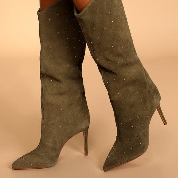 Schutz Maryana Leather Studded Knee High Boot Aspen Green - Picture 6 of 6